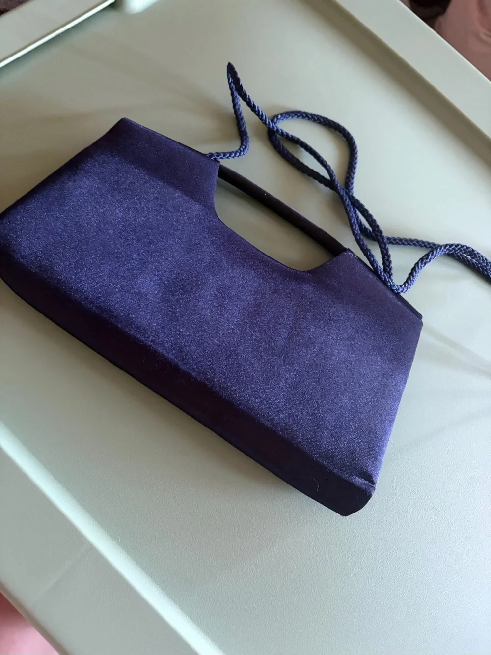 Elegant Nylites Blue Satin Clutch with Rope Strap New without tags